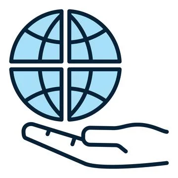 Hand with Earth vector blue icon or design element Stock Illustration
