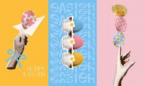Hand with Easter eggs, balancing eggs pile, decorating Easter egg, Easter egg Stock Illustration