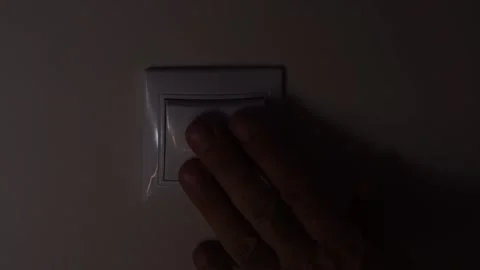 Hand Elderly Man Turns off and On the Light from the Wall Switch Stock Footage 170006243