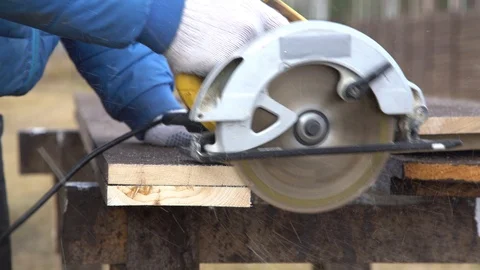 Hand electric saw. Work carpenter. Stock Footage 122554865