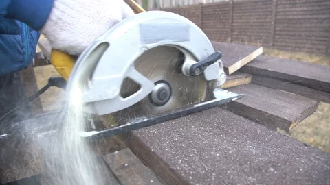 Hand electric saw. Work carpenter. Stock Footage 122554868