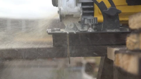 Hand electric saw. Work carpenter. Stock Footage 122554874