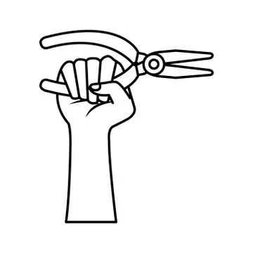 Hand with electrical clamps tool icon Stock Illustration