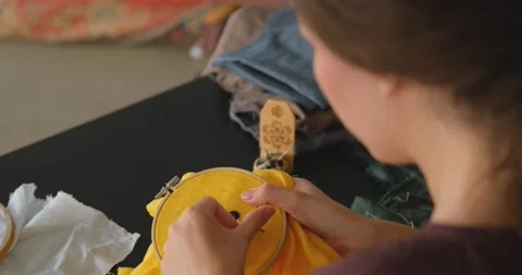Hand embroidery close up Stock Footage 139391777