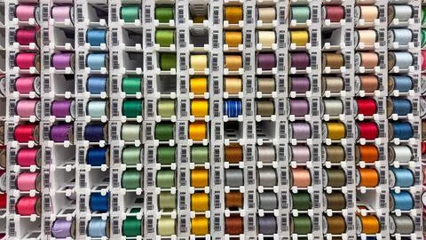 Hand embroidery floss on spools rainbow collection. Sewing threads Stock Photos