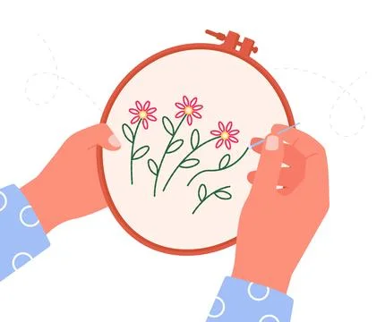 Hand embroidery. Needlework and hobbies. Vector illustration Stock Illustration