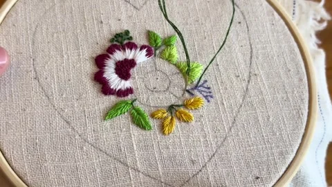Hand embroidery stitching process, cozy slow living craft Stock Footage 335193785