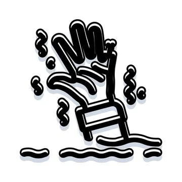 Hand emerging from water calling for help Stock Illustration