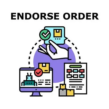 Hand endorsing online order with robot managing logistics Stock Illustration