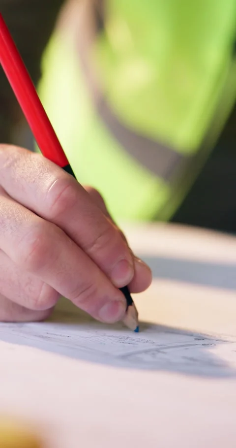 Hand, engineer and blueprint with pencil for sketch, civil engineering and Stock Footage 340899240