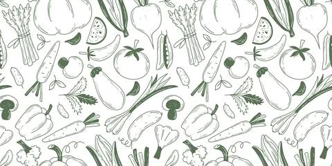 Hand engraved vegetable seamless pattern Stock Illustration