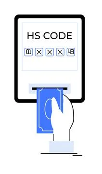 Hand Entering Currency into a Machine with HS Code Display Stock Illustration