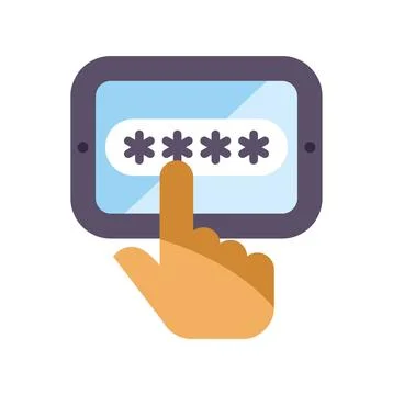 Hand entering password on a digital tablet screen 库存插图