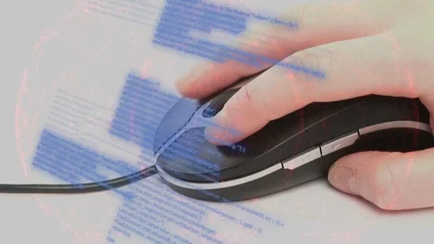 Hand entering right placing on wired mouse clicking scrolling pressing sides Stock Footage 334881875