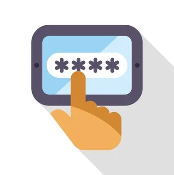 Hand entering secure password on tablet screen 库存插图