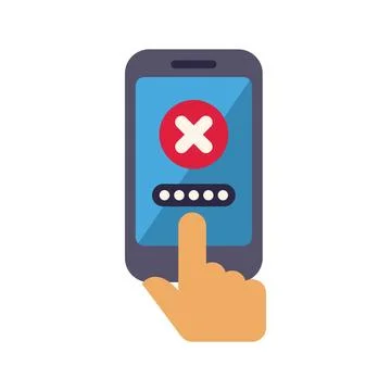 Hand entering wrong password on smartphone screen Stock Illustration