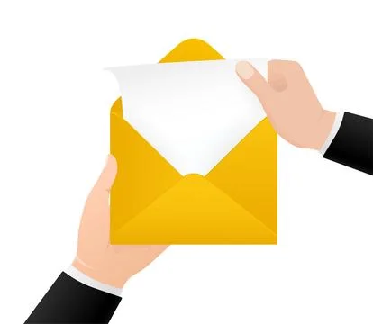 Hand with envelope, great design for any purposes. Abstract template on white Stock Illustration