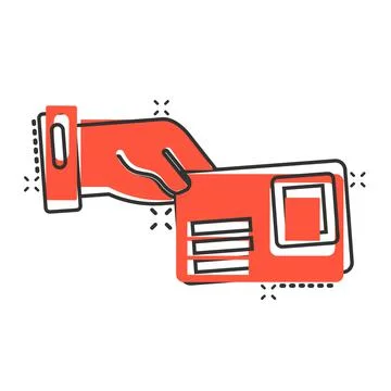 Hand with envelope icon in comic style. Mail letter delivery cartoon vector i Stock Illustration