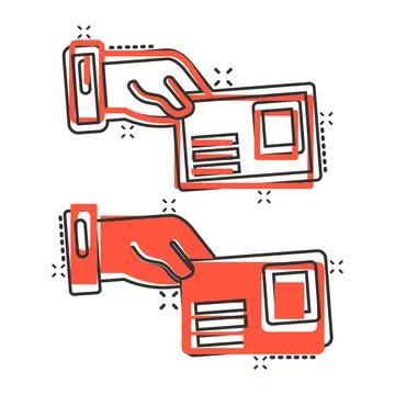 Hand with envelope icon in comic style. Mail letter delivery cartoon vector i Stock Illustration