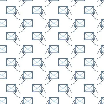 Hand with Envelope vector line minimal seamless pattern Illustrazione stock