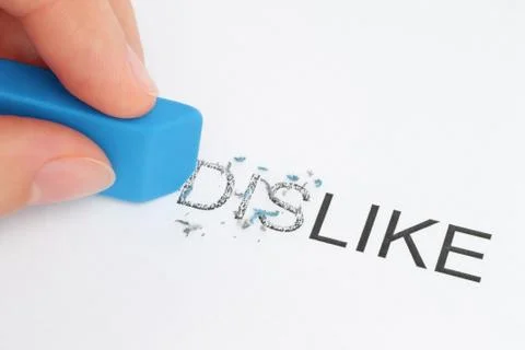 Hand erasing part of the dislike word. Stock Photos