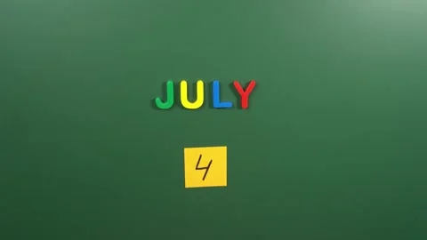 Hand erasing the word July written with colorful magnetic letters on a green Stock Footage 338332184