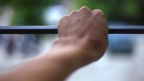 Hand exercise on the bacony Stock Footage 94017762