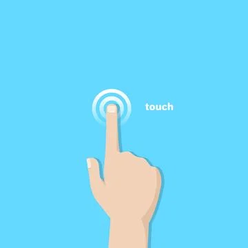 A hand with an extended finger pressing on the touch surface, a flat image 库存插图