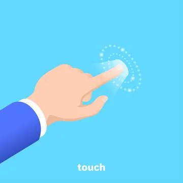 Hand with an extended finger pressing on the touch surface, isometric vector  Illustrazione stock