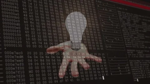 Hand extending beneath glowing bulb icon overlaid on hex code columns and logs Stock Footage 310218611