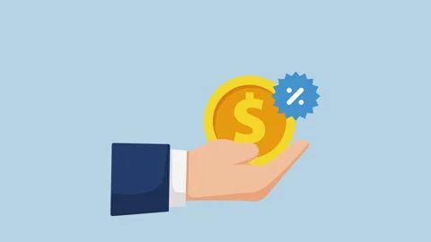Hand extends a golden coin with a blue discount 2d Animation with Alpha Matte Stock Footage 335341850