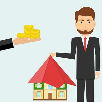 The hand extends money in exchange for real estate Ilustración de archivo