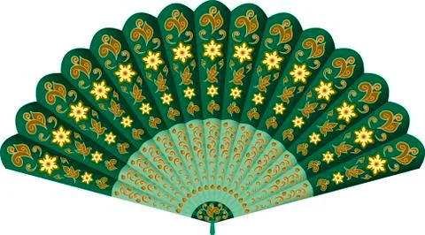 Hand fan with floral pattern Stock Illustration