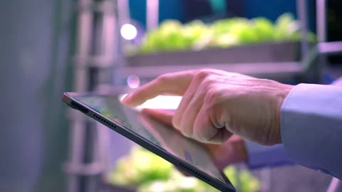 Hand farmer man engineer biologist scientist bio using tablet. Innovative Stock Footage 170476686
