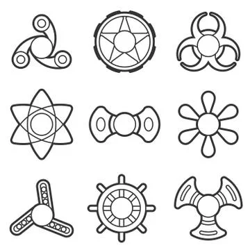Hand fidget spinner extra vector line icon set Stock Illustration