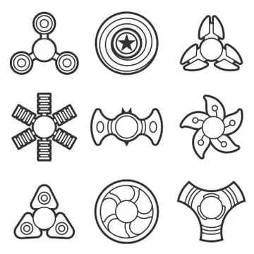 Hand fidget spinner extra vector line icon set Stock Illustration