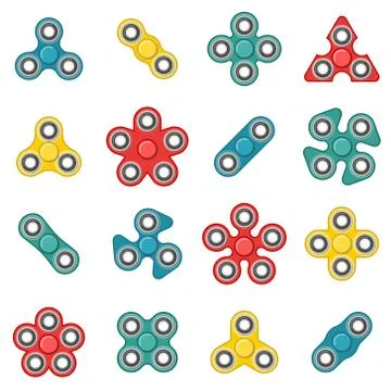 Hand fidget spinner toy vector colorful icon set Stock Illustration