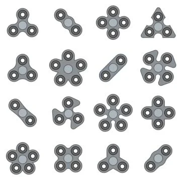 Hand fidget spinner toy vector monochrome icon set Stock Illustration