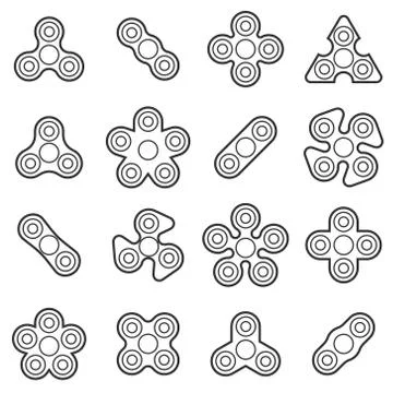 Hand fidget spinner toy vector line style icon set Stock Illustration