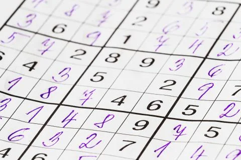 Hand filled sudoku without an intermediate number Stock Photos