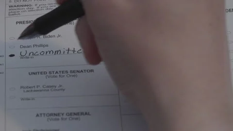 Hand Fills In Bubble for Write In Candidate of "Uncommitted" Video stock 273180298
