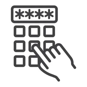 Hand finger entering pin code line icon, unlock . Stock Illustration