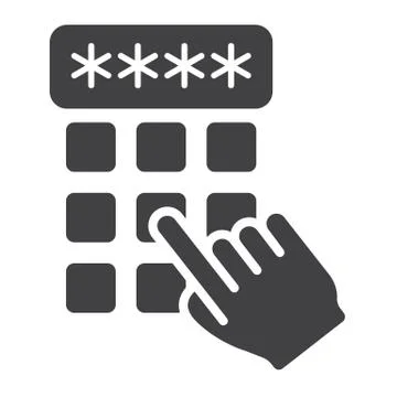Hand finger entering pin code solid icon, unlock Stock Illustration