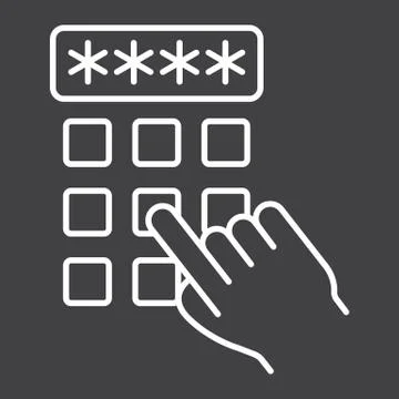 Hand finger entering pin code line icon, unlock Stock Illustration