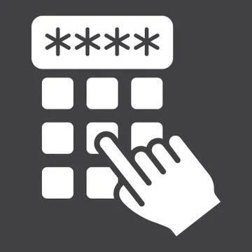Hand finger entering pin code solid icon, unlock Stock Illustration