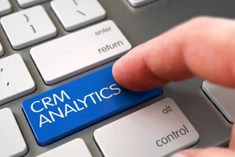 Hand Finger Press CRM Analytics Keypad. 3D 스톡 일러스트