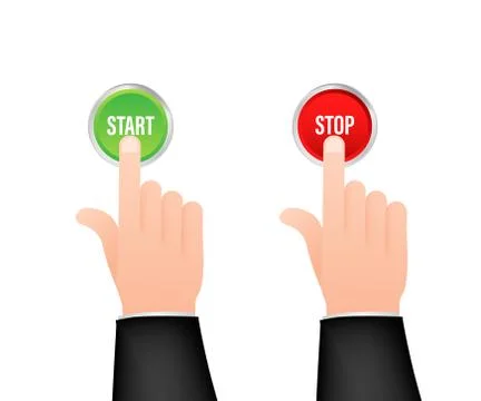 Hand with finger press start stop green and red button. Click sign. Hand click 스톡 일러스트