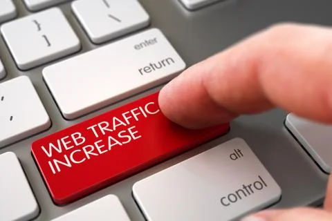 Hand Finger Press Web Traffic Increase Button. 3D Render Stock Illustration