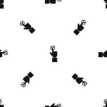 Hand finger pressing button with tick pattern seamless black Stock Illustration
