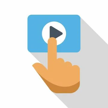 Hand finger pressing play button video content Stock Illustration